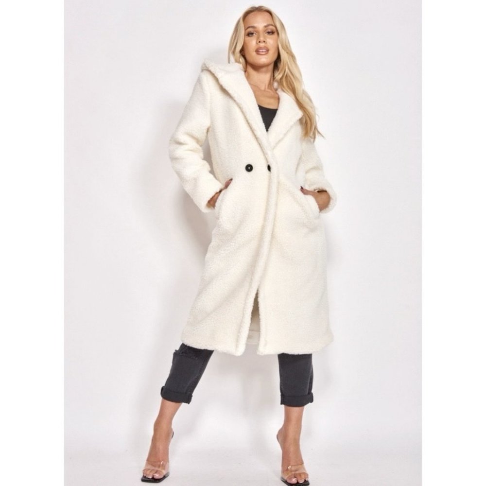 1 DAY SALE! Long Sleeve Hoodie Hooded Long Maxi Borg Teddy Bear Fur Coat - Picture 4 of 15